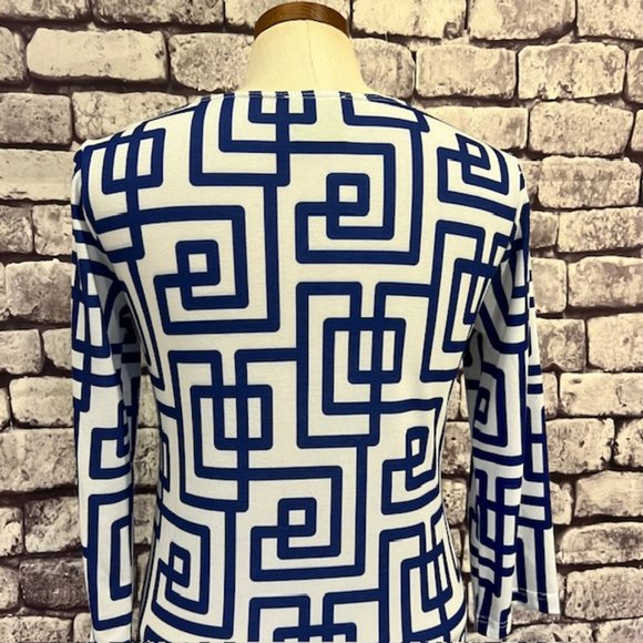 Addie Addison Blue & White V-Neck 3/4 Sleeve Dress Size Small - Picture 7 of 9